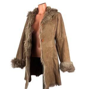 Y2K Shearling Goatskin Pennylane Fur Leather Coat w/Hood XS